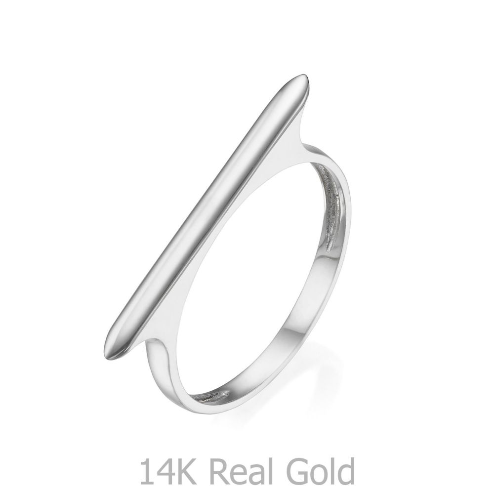 תכשיטי זהב לנשים | טבעת מזהב לבן 14 קראט - פס