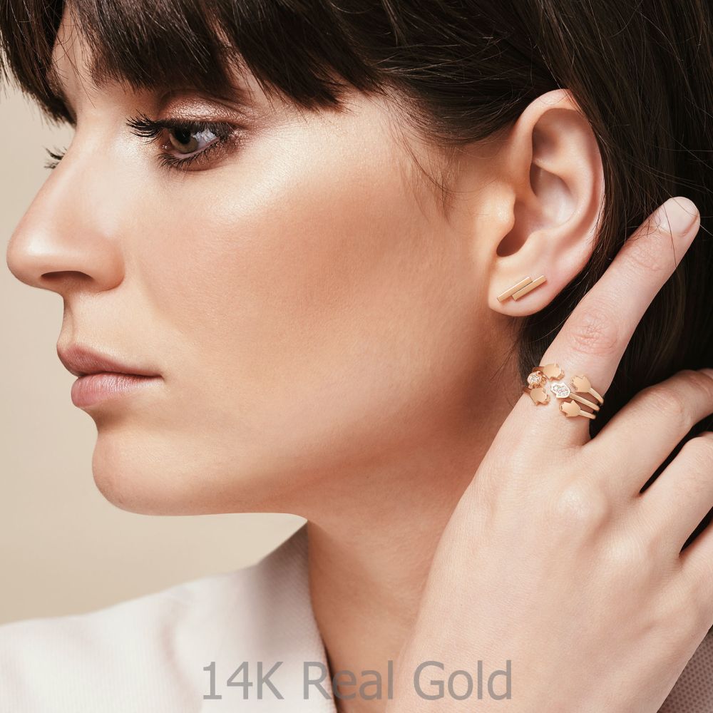 תכשיטי זהב לנשים | עגילים צמודים מזהב לבן 14 קראט - בדידי זהב