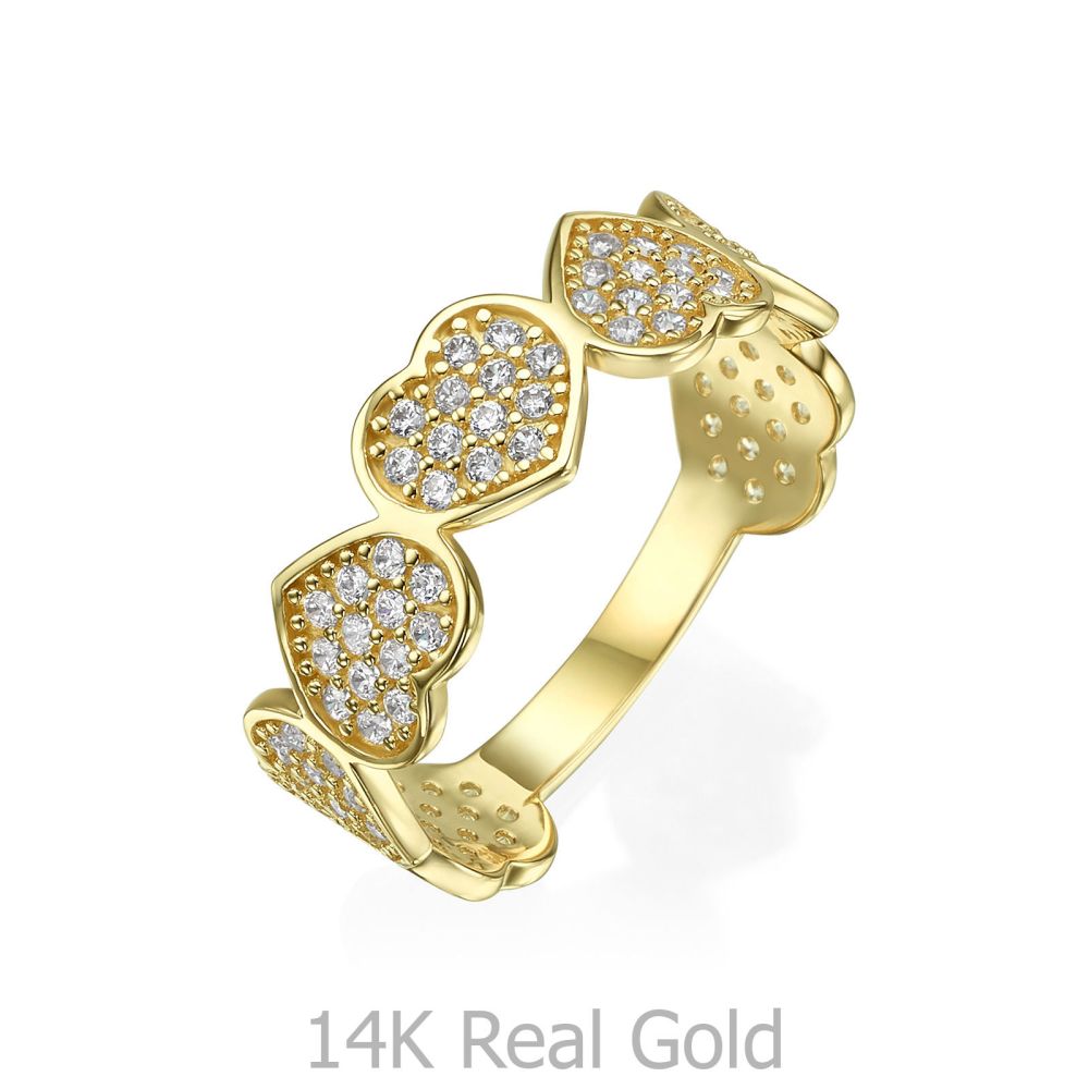 תכשיטי זהב לנשים | טבעת מזהב צהוב 14 קראט - לבבות אינפיניטי