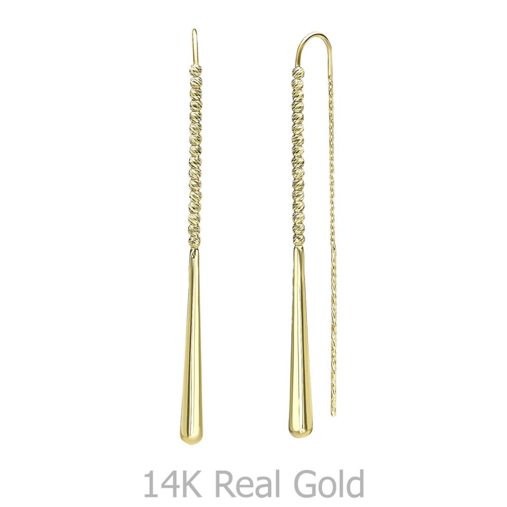 תכשיטי זהב לנשים | עגילים תלויים מזהב צהוב 14 קראט - ג'ולין