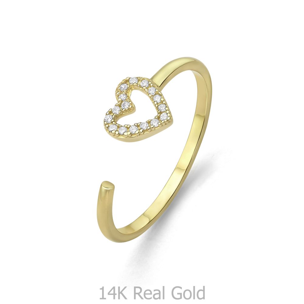 טבעות זהב | טבעת לנשים מזהב צהוב 14 קראט - לב מיסטי