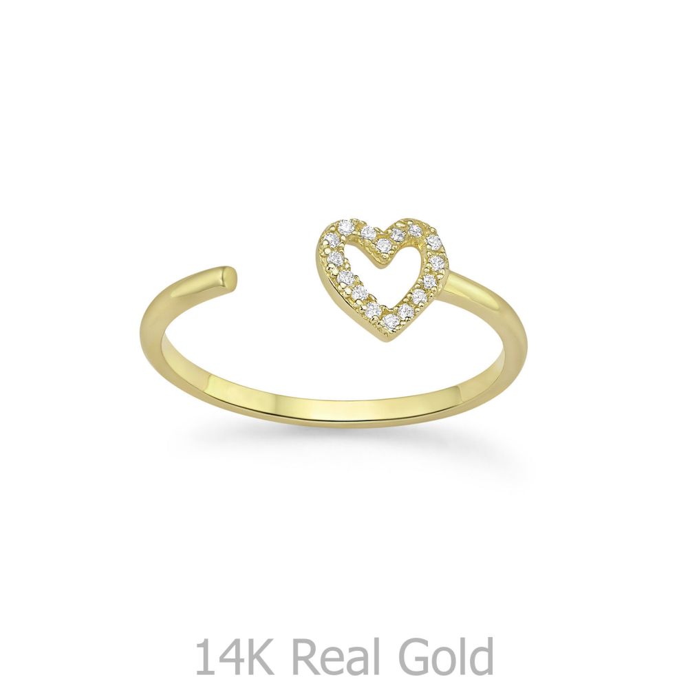 טבעות זהב | טבעת לנשים מזהב צהוב 14 קראט - לב מיסטי