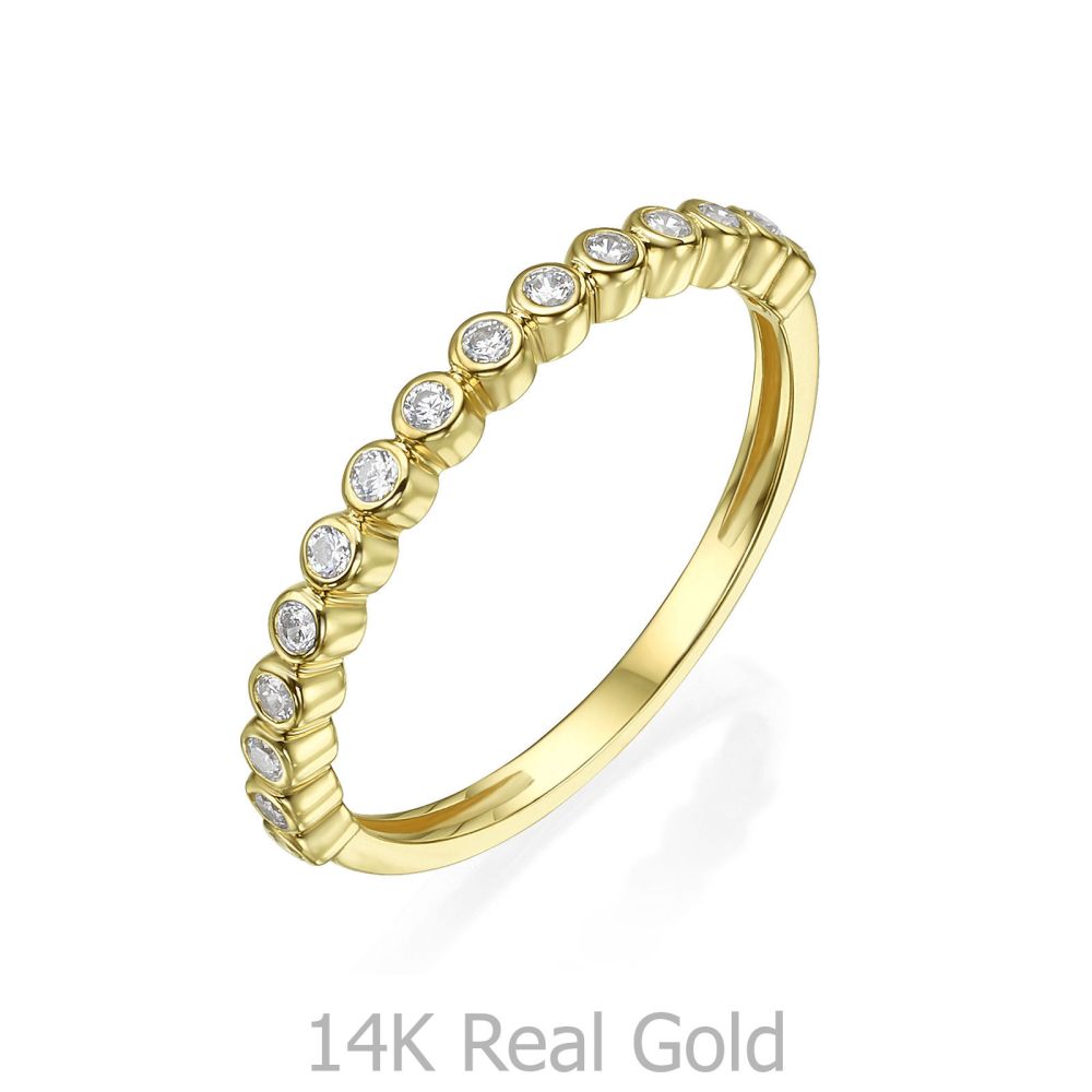 תכשיטי זהב לנשים | טבעת מזהב צהוב 14 קראט - כדורים וזירקונים
