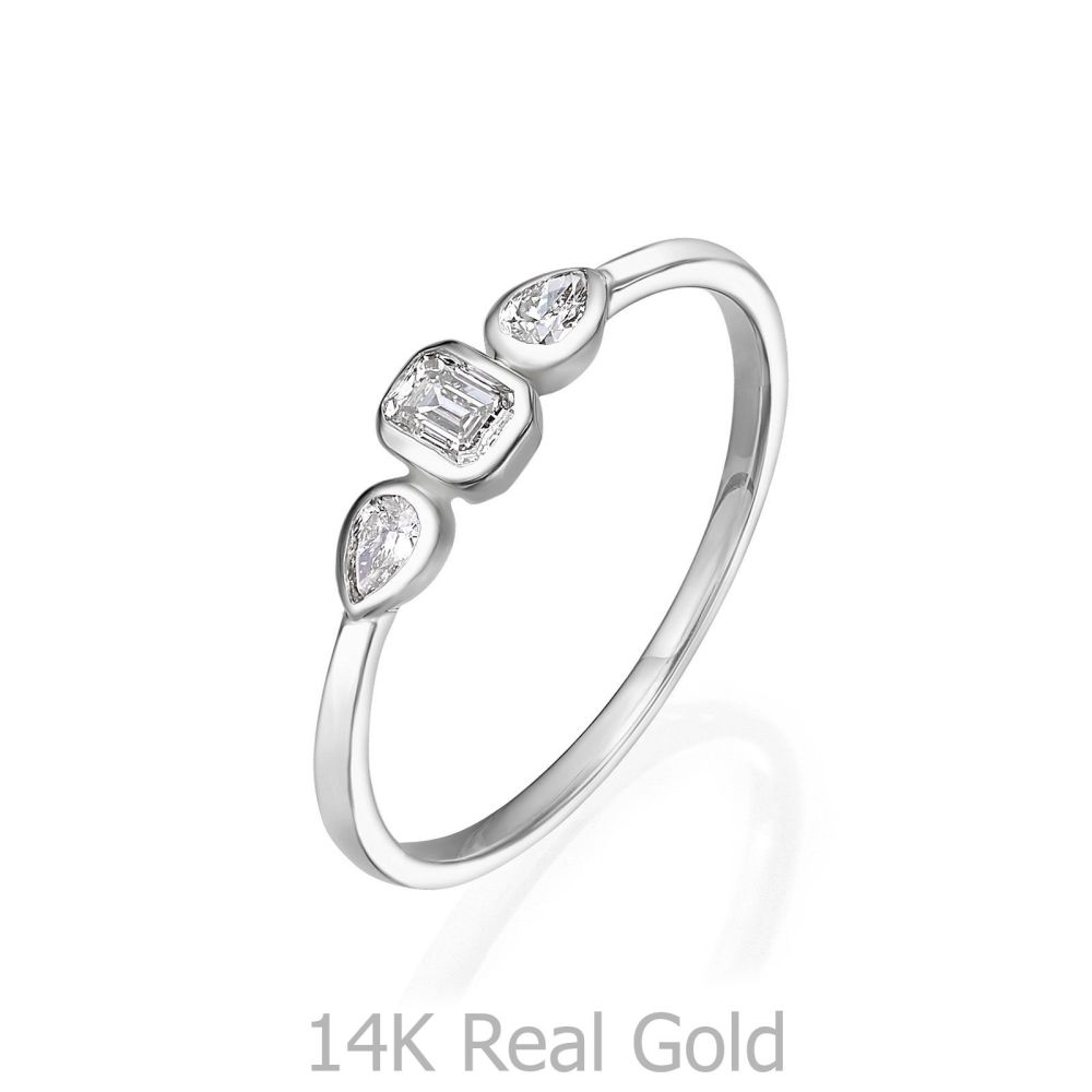 תכשיטי יהלומים | טבעת יהלומים מזהב לבן 14 קראט - ביאנקה