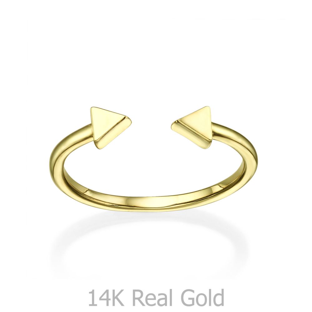 תכשיטי זהב לנשים | טבעת פתוחה מזהב צהוב 14 קראט - משולשים
