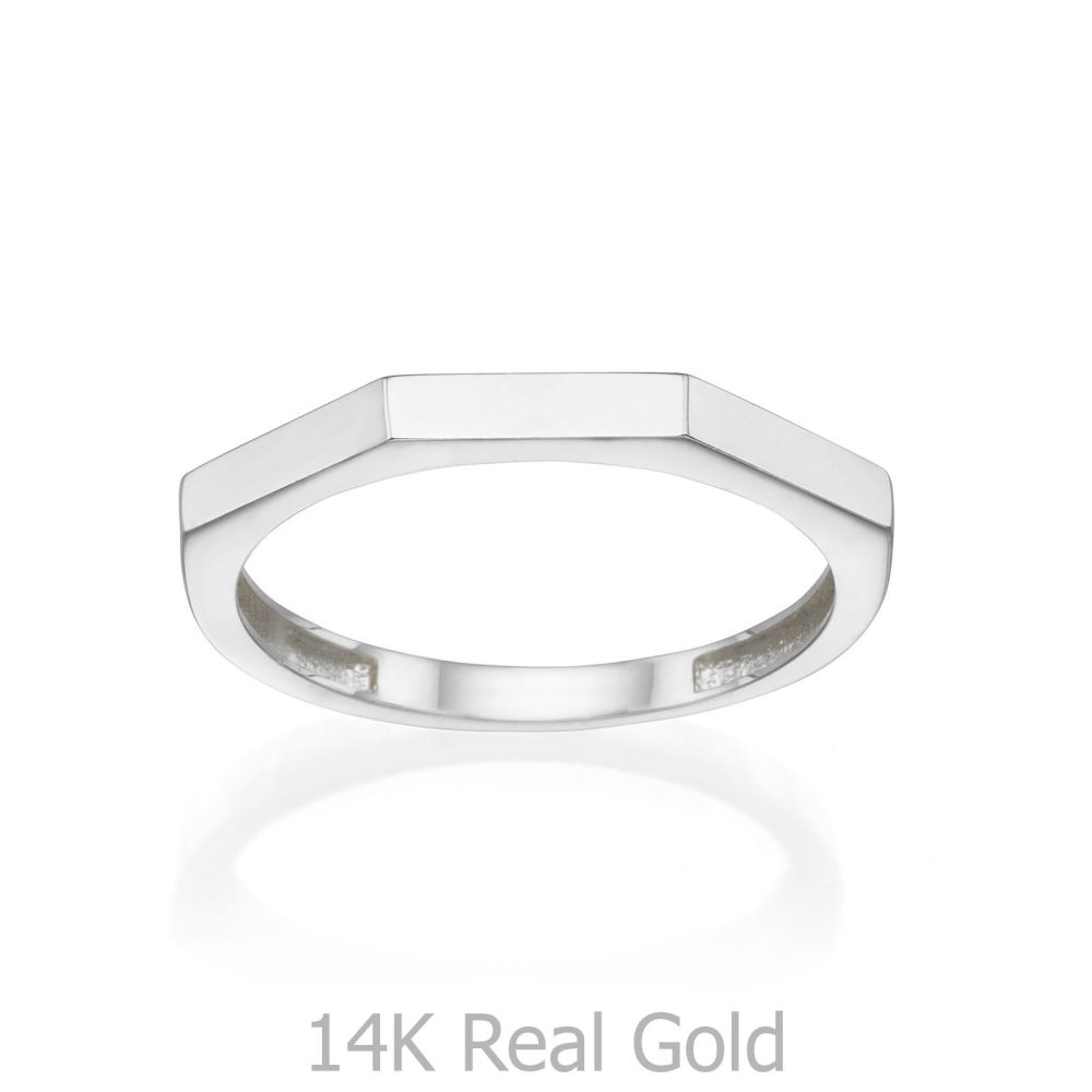 תכשיטי זהב לנשים | טבעת מזהב לבן 14 קראט - גאומטרית