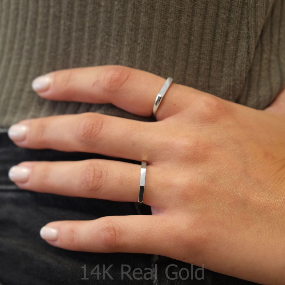 תכשיטי זהב לנשים | טבעת מזהב לבן 14 קראט - גאומטרית