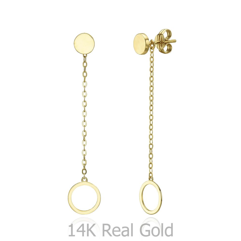 תכשיטי זהב לנשים | עגילים תלויים ארוכים מזהב צהוב 14 קראט - טבעות אולימפיות