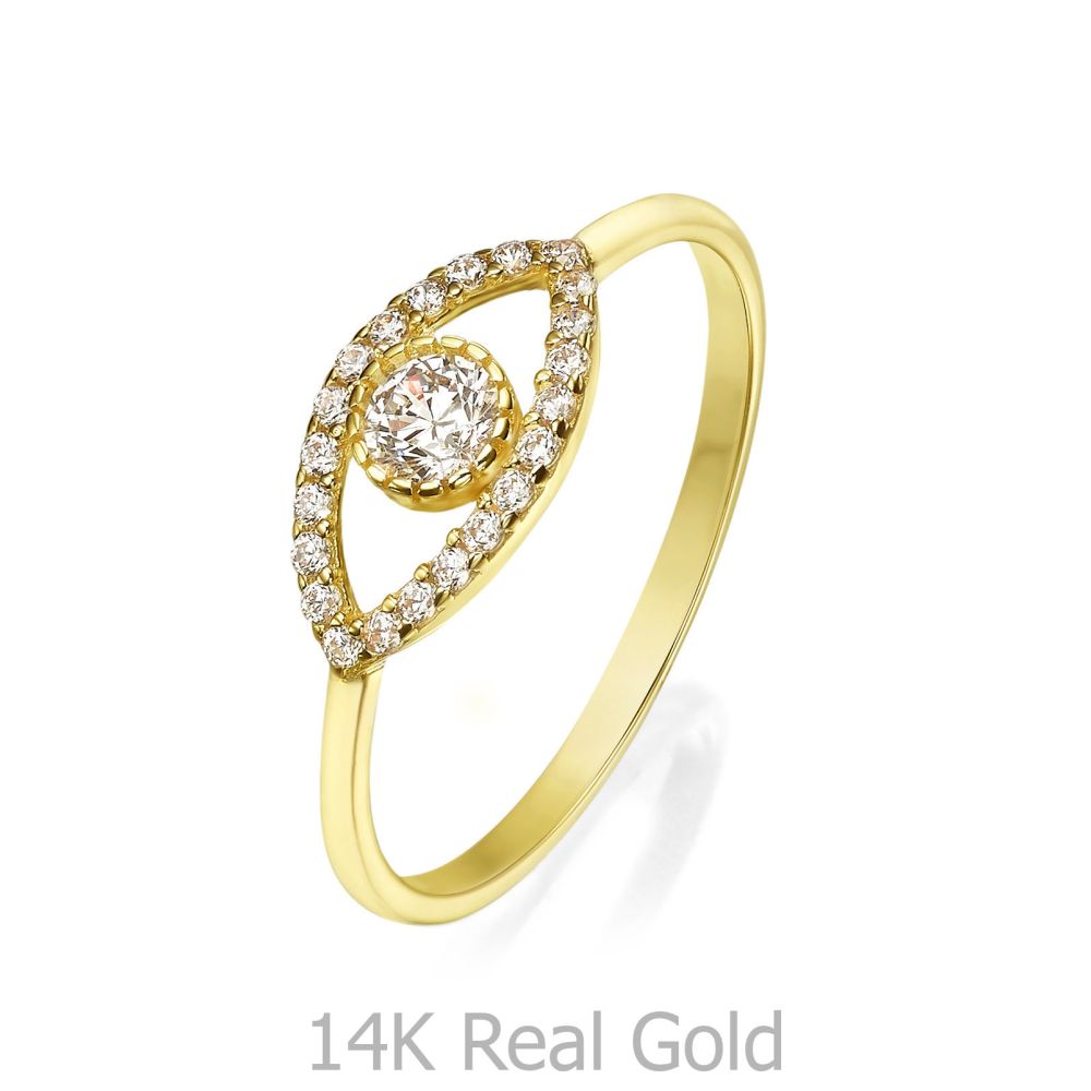 תכשיטי זהב לנשים | טבעת מזהב צהוב 14 קראט - עין מנצנצת
