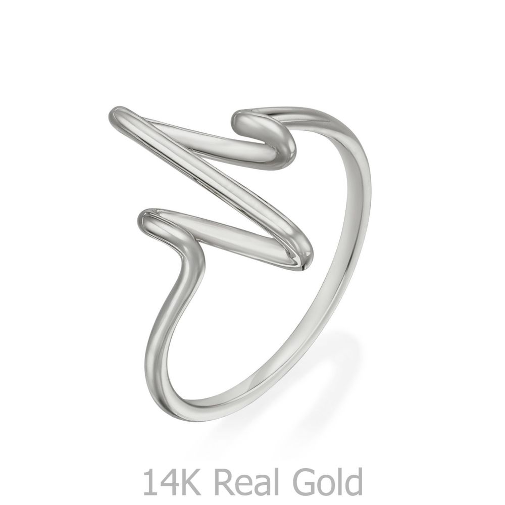 תכשיטי זהב לנשים | טבעת מזהב לבן 14 קראט - פעימות לב