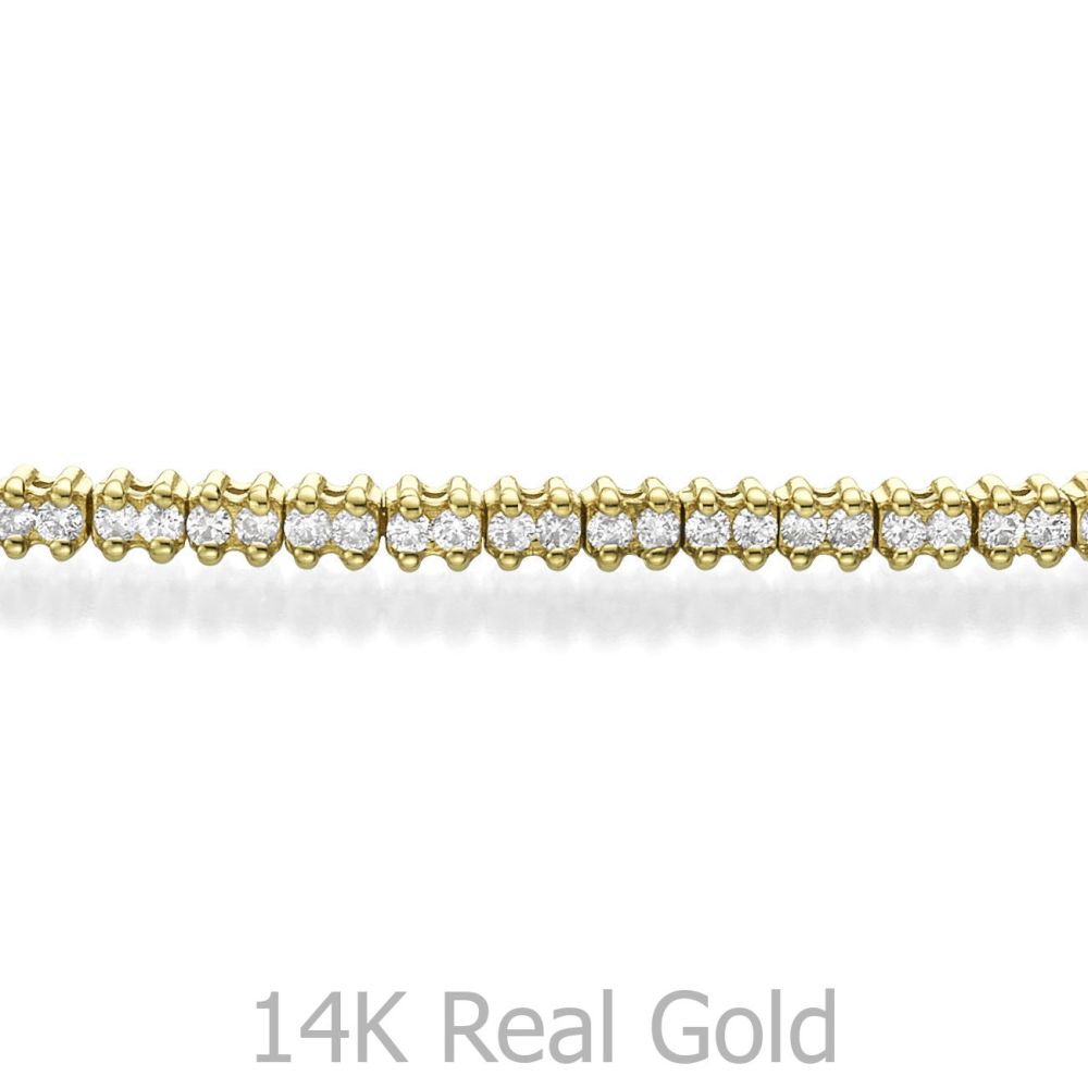 תכשיטי יהלומים | צמיד טניס יהלומים שתי שיניים מזהב צהוב 14 קראט - אליזבת