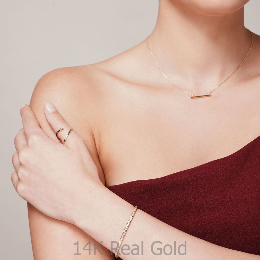 תכשיטי זהב לנשים | תליון ושרשרת מזהב לבן 14 קראט - צינור זהב