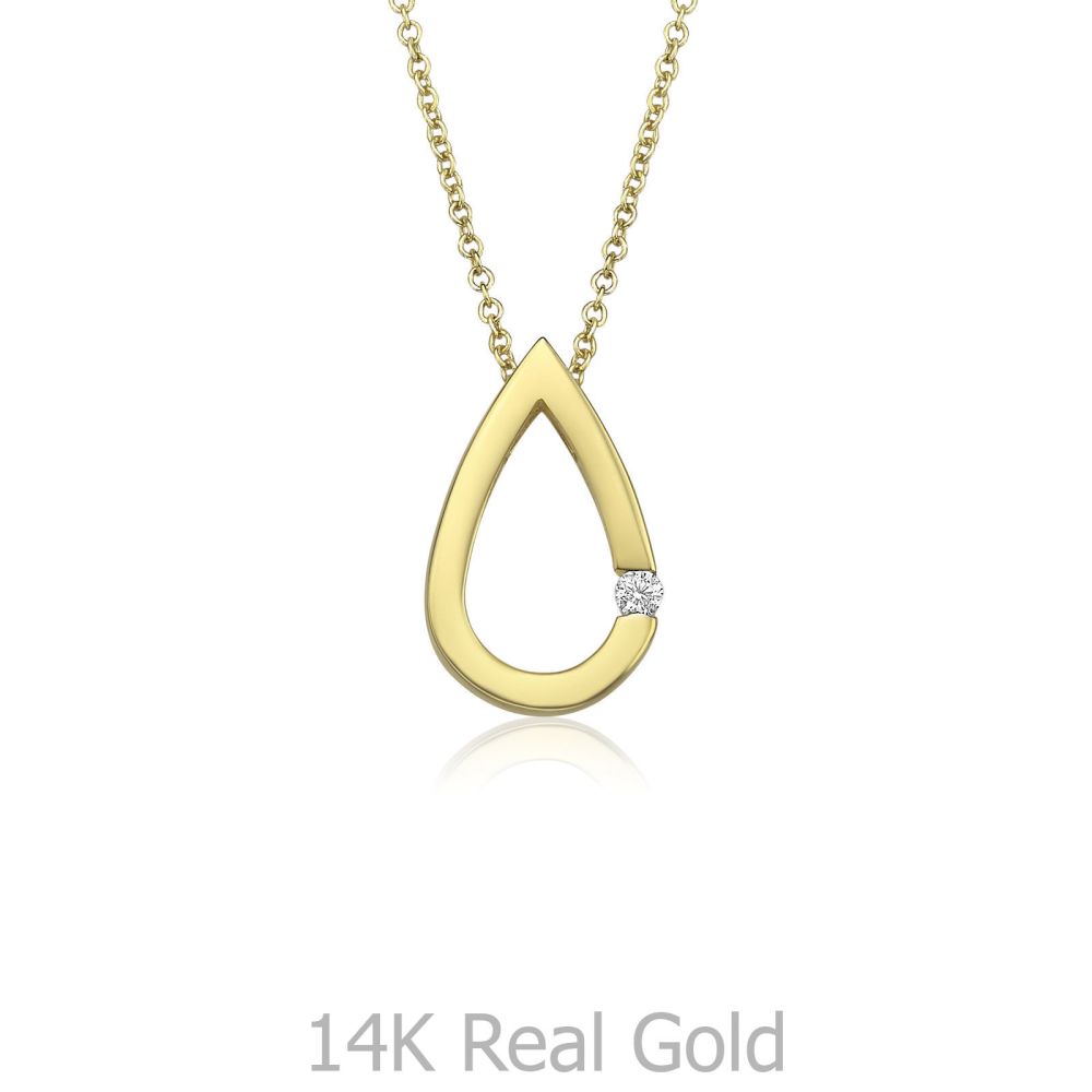 תכשיטי זהב לנשים | תליון ושרשרת יהלום מזהב צהוב 14 קראט - טיפה יהלום