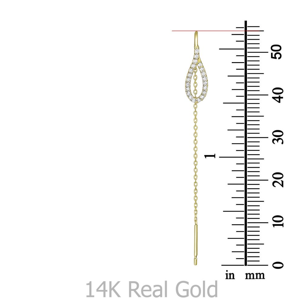 תכשיטי זהב לנשים | עגילים תלויים מזהב צהוב 14 קראט - טיפה מנצנצת