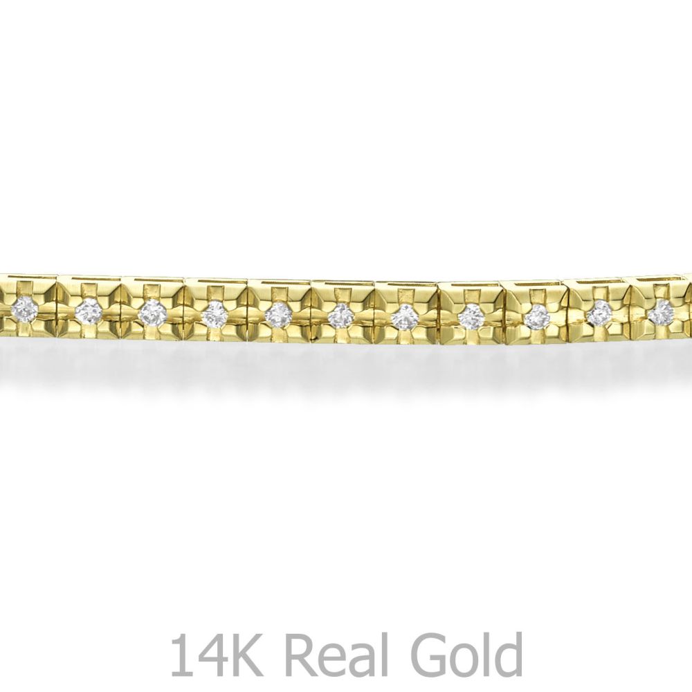 תכשיטי יהלומים | צמיד טניס יהלומים פירמידה מזהב צהוב 14 קראט - קייט