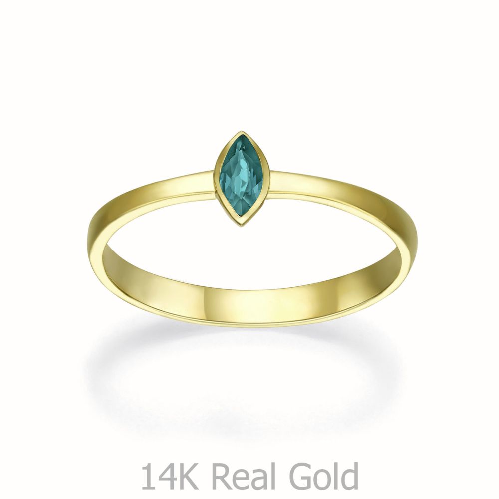 תכשיטי יהלומים | טבעת אמרלד מזהב צהוב 14 קראט  - ולנסיה