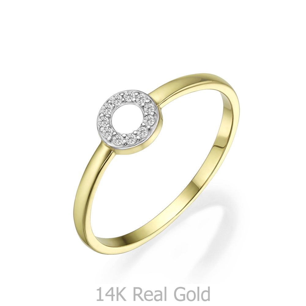 תכשיטי זהב לנשים | טבעת מזהב צהוב 14 קראט -  עיגול מנצנץ