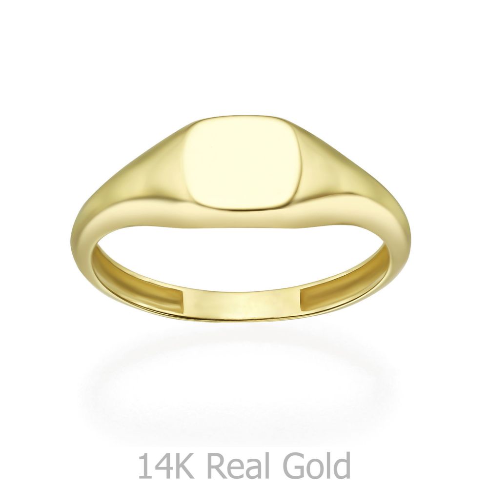 תכשיטי זהב לנשים | טבעת מזהב צהוב 14 קראט - חותם ריבועי מבריק