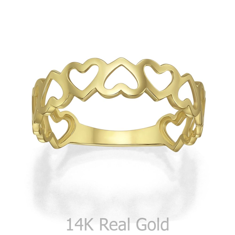 טבעות זהב | טבעת לנשים מזהב צהוב 14 קראט - לבבות לולה