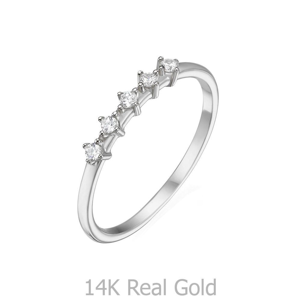 תכשיטי זהב לנשים | טבעת מזהב לבן 14 קראט - מייגן