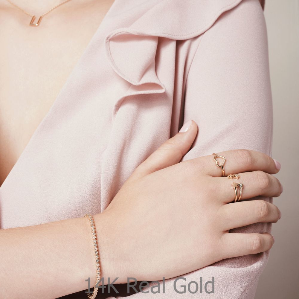 תכשיטי זהב לנשים | טבעת מזהב לבן 14 קראט - לב
