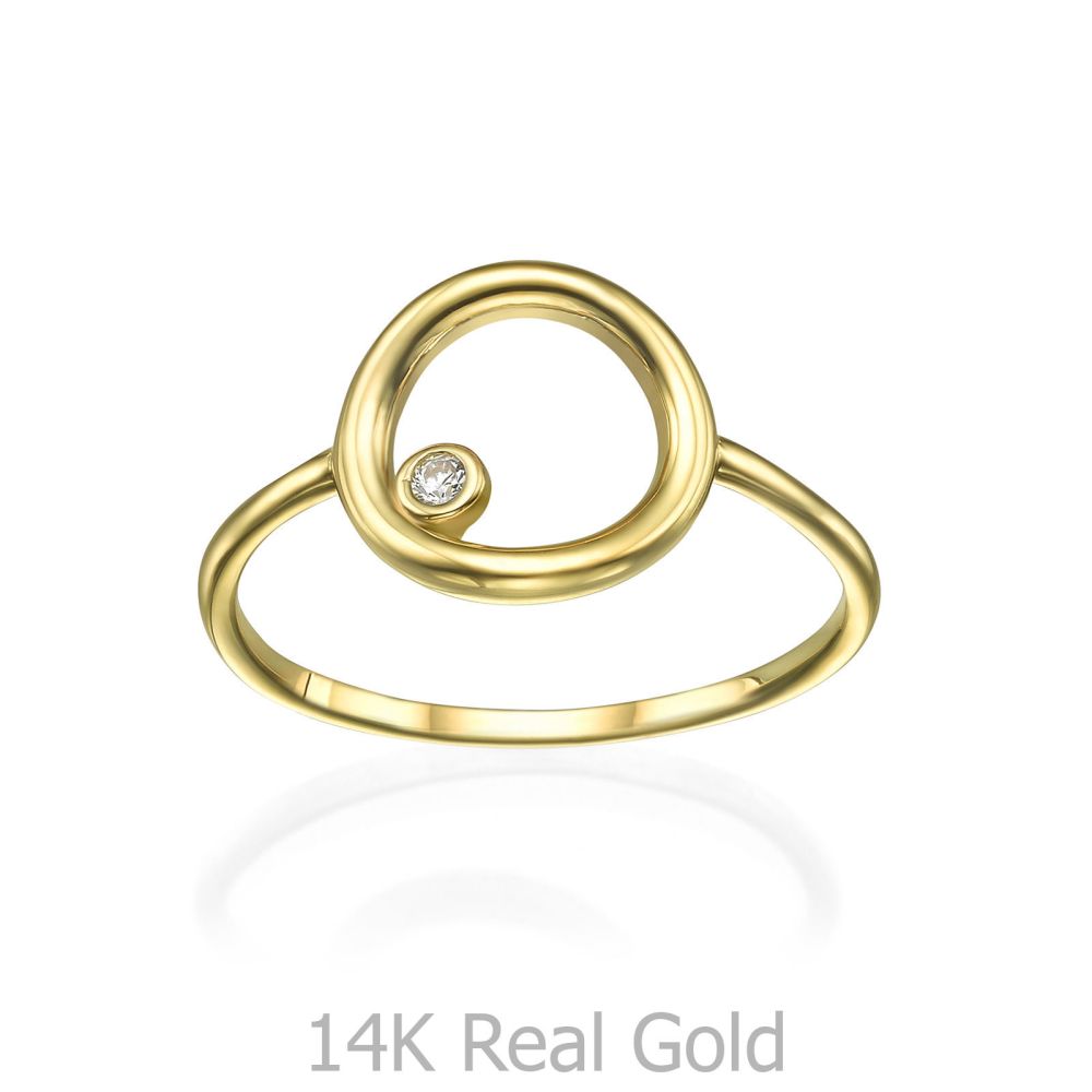 תכשיטי זהב לנשים | טבעת מזהב צהוב 14 קראט - עיגול וזירקון