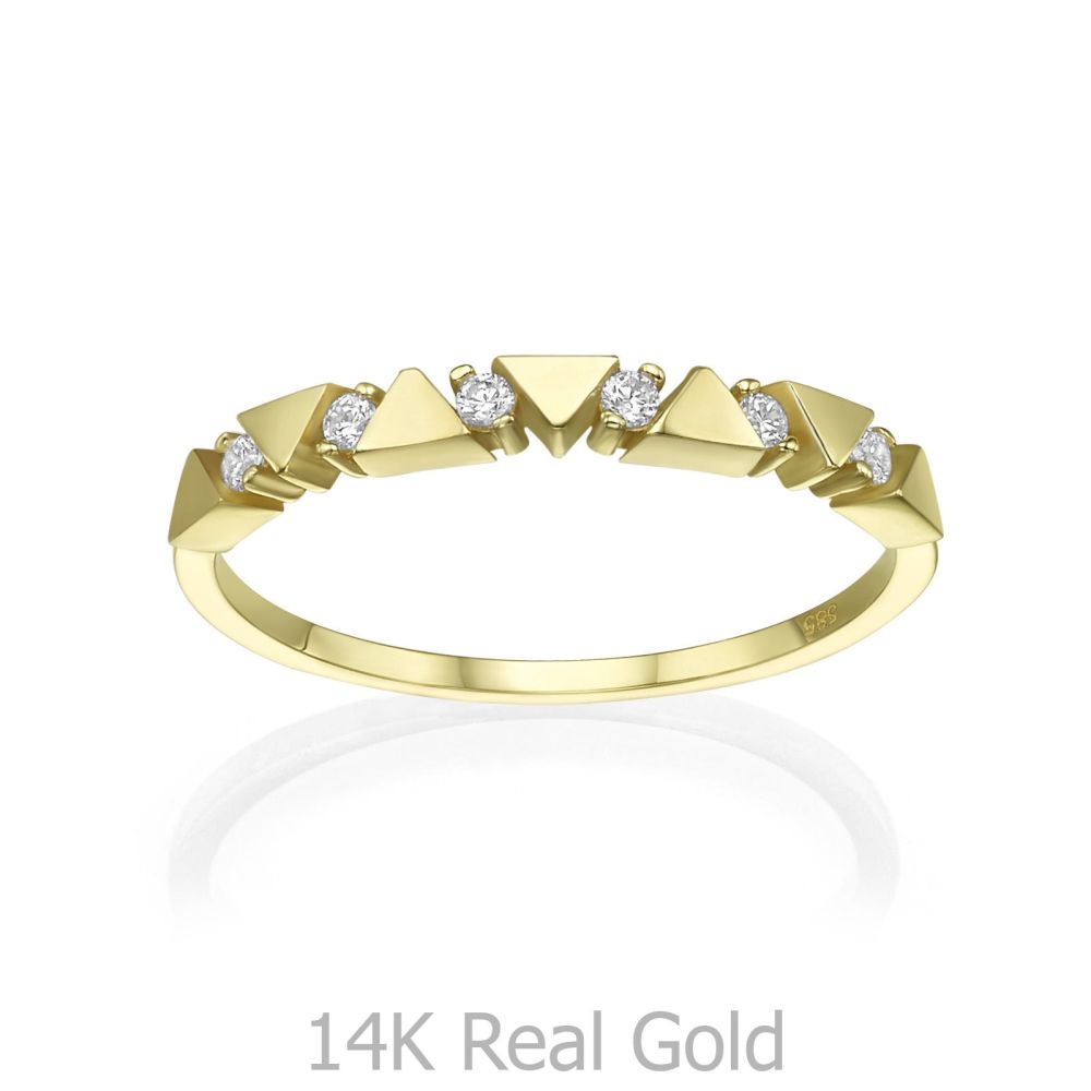 טבעות זהב | טבעת מזהב צהוב 14 קראט - משולשים מאי