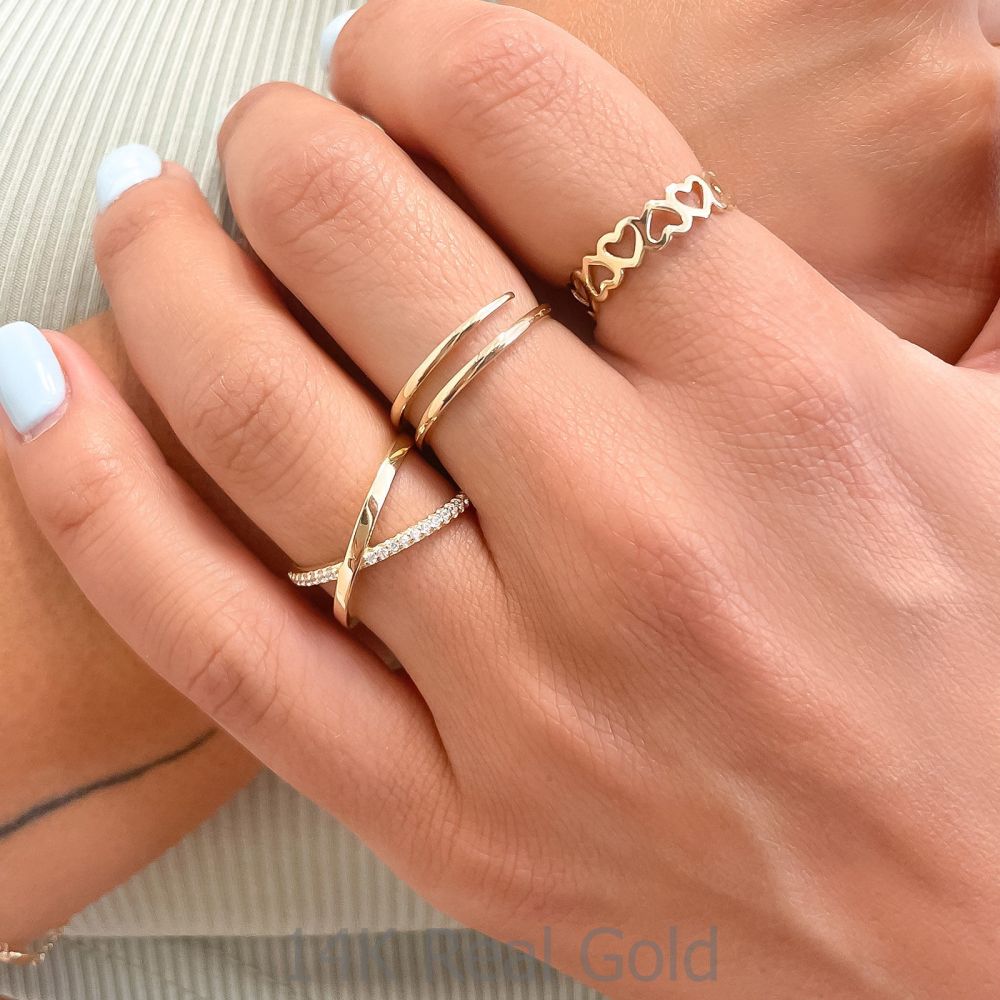 טבעות זהב | טבעת לנשים מזהב צהוב 14 קראט - לבבות לולה