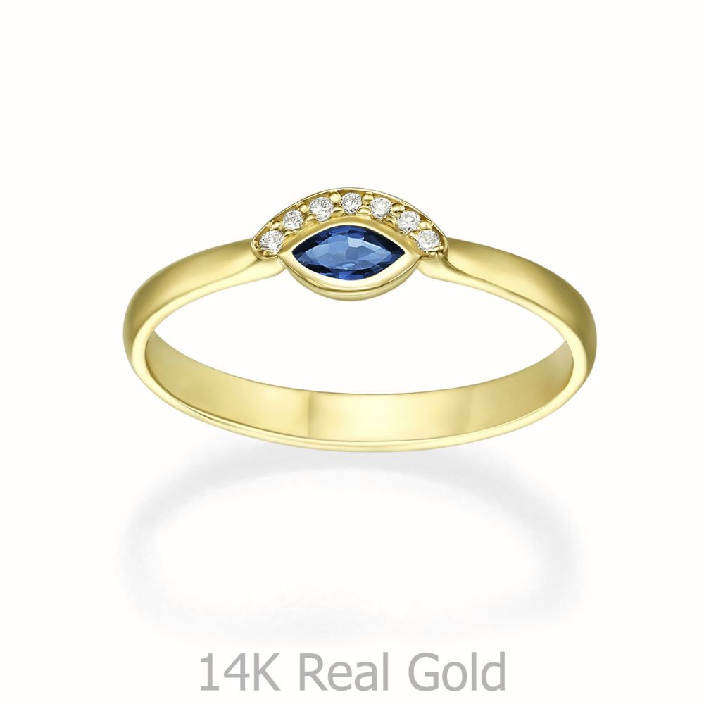 טבעות זהב | טבעת יהלומים ואבן חן ספיר מזהב צהוב 14 קראט  - אריאנה 