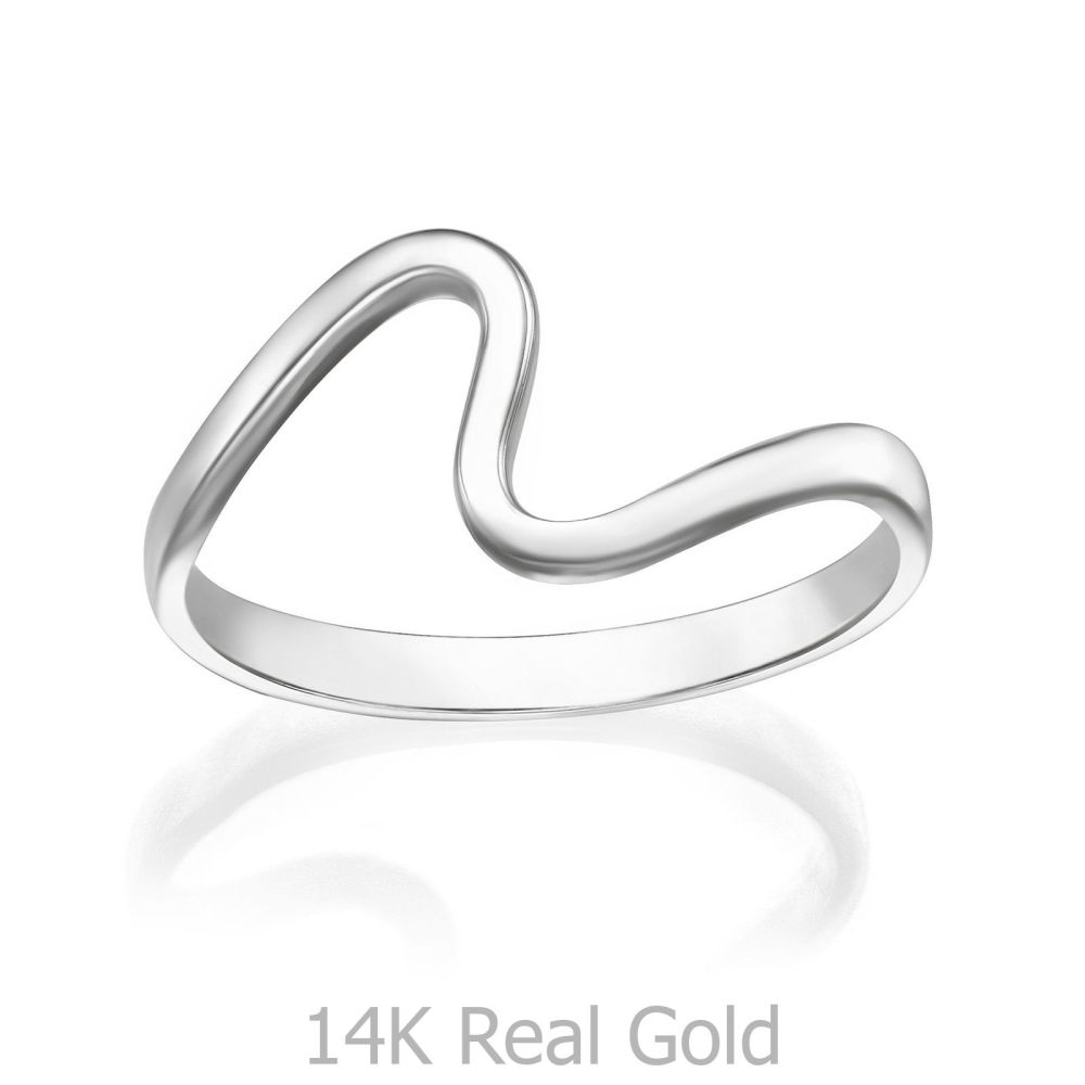 טבעות זהב | טבעת מזהב לבן 14 קראט - גל