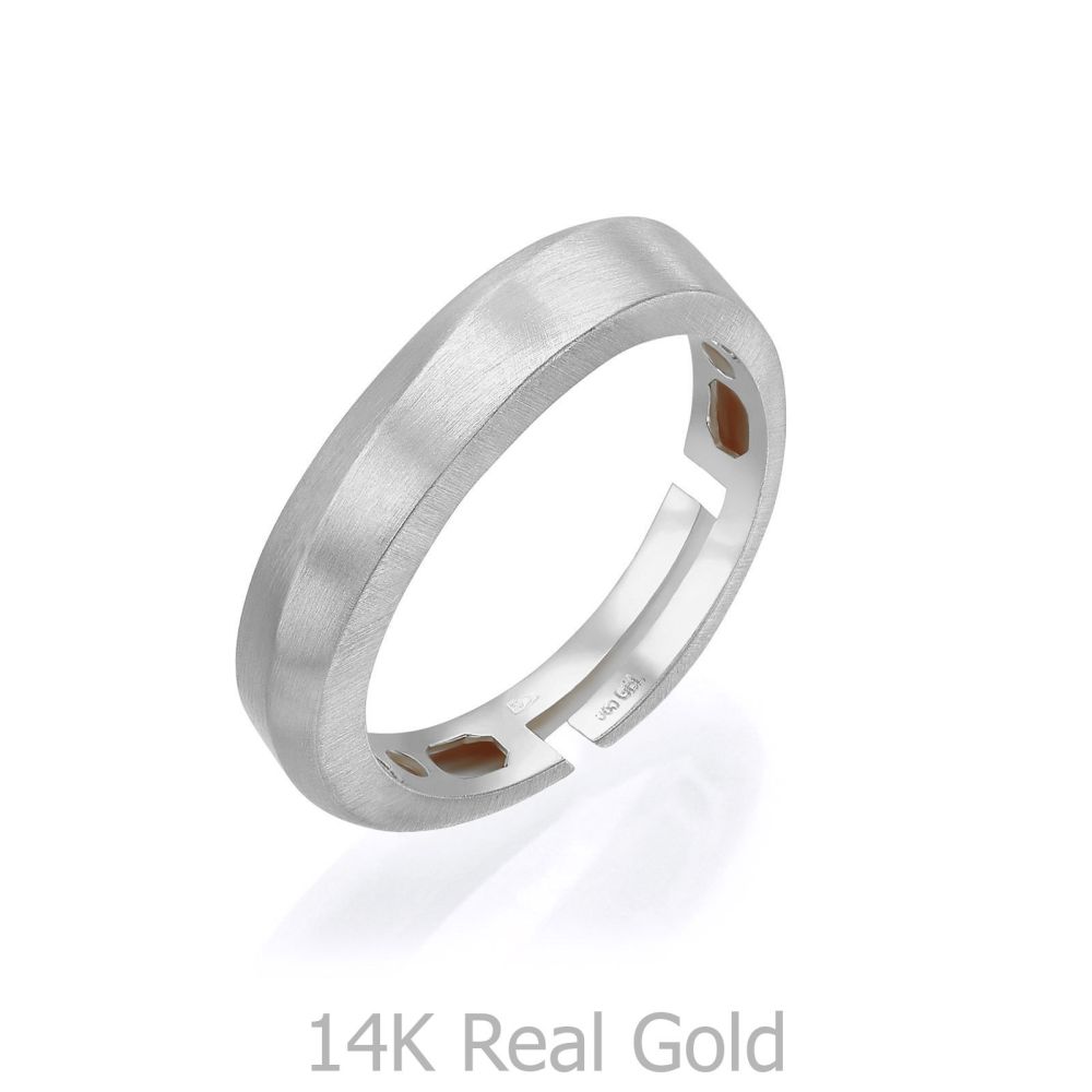 תכשיטי זהב לנשים | טבעת מזהב לבן 14 קראט - גל עדין מט