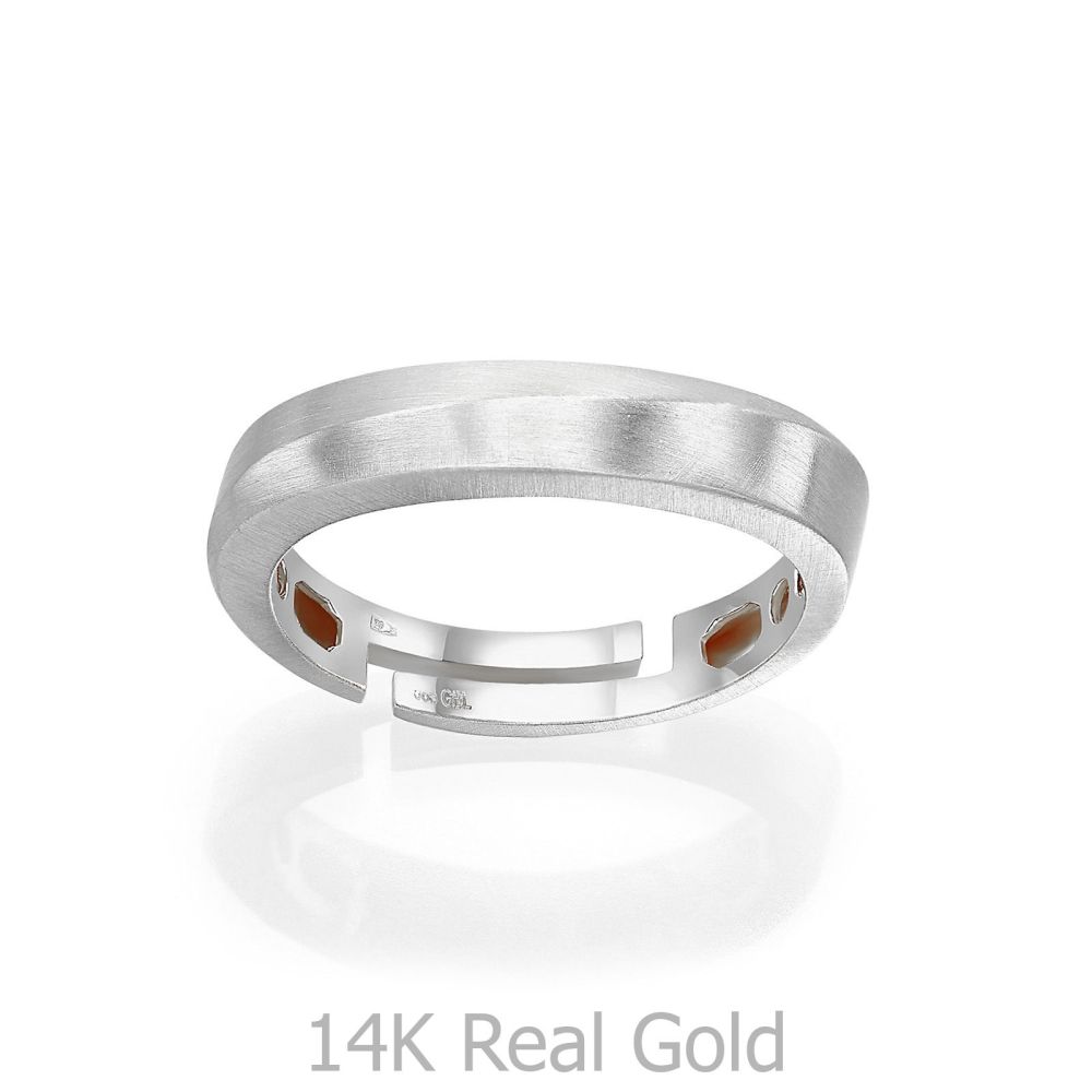 תכשיטי זהב לנשים | טבעת מזהב לבן 14 קראט - גל עדין מט