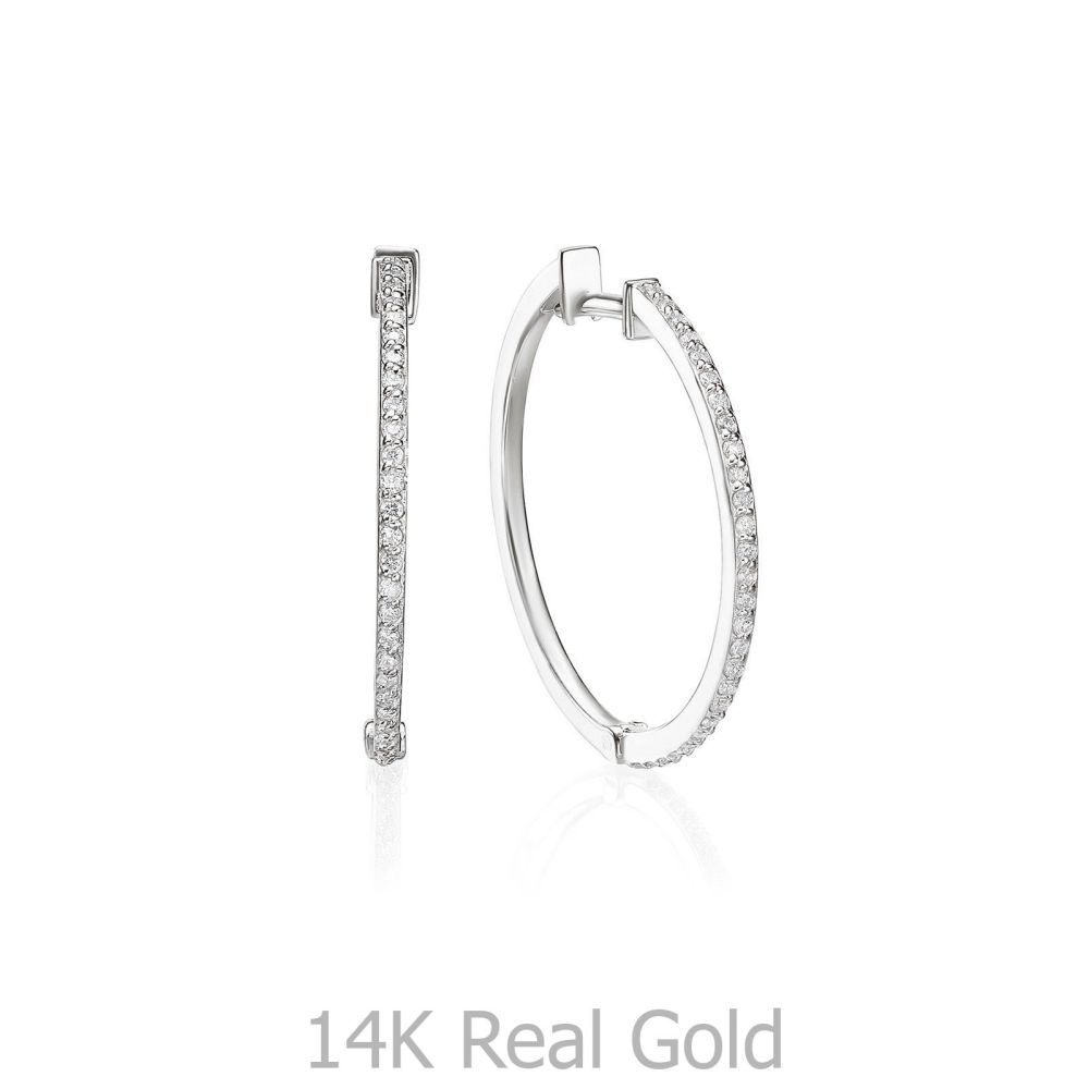 תכשיטי יהלומים | עגילי חישוק יהלומים מזהב לבן 14 קראט - ליידי L