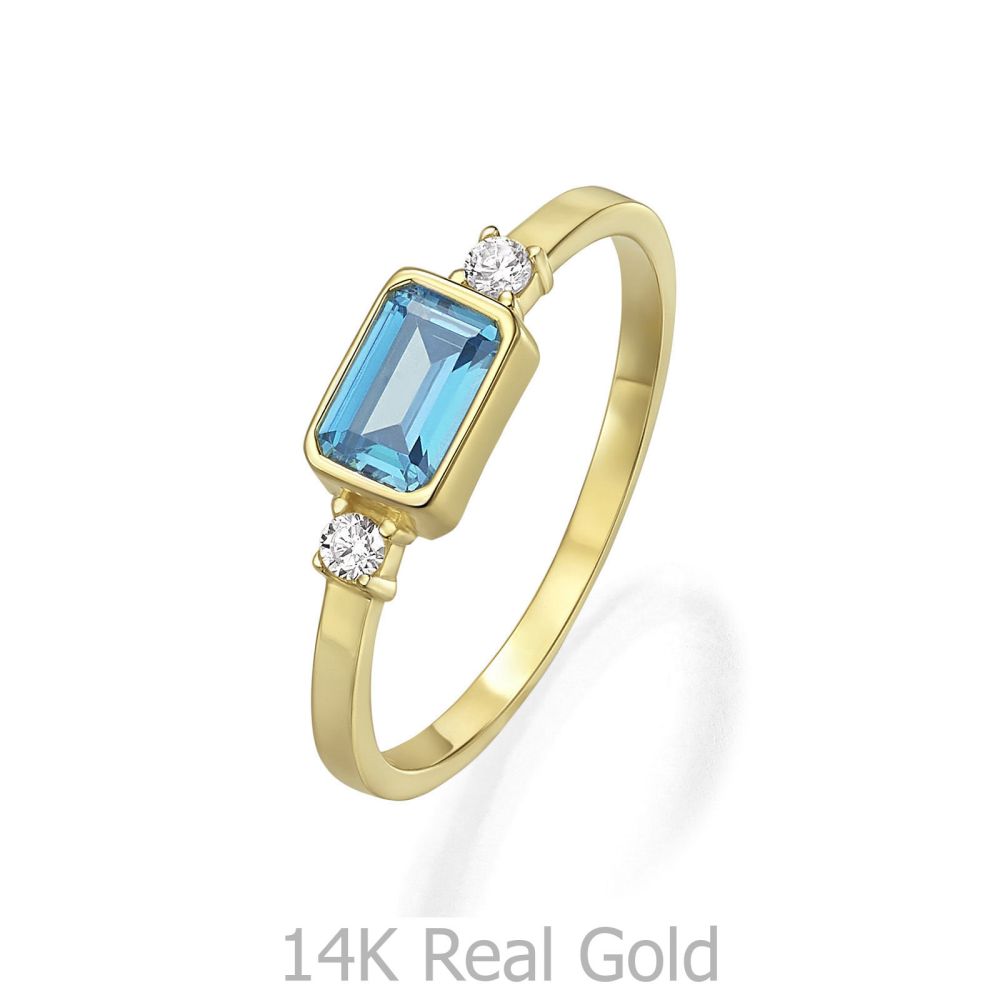 טבעות זהב | טבעת לנשים מזהב צהוב 14 קראט - אנאבל כחולה