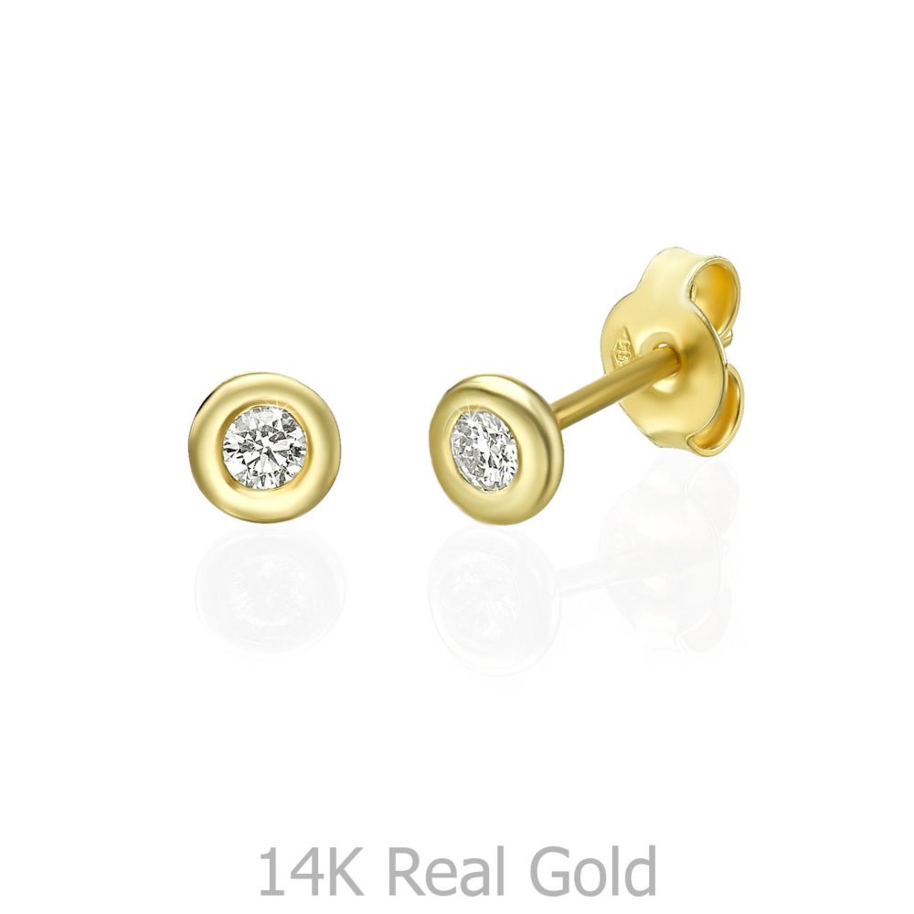 תכשיטי יהלומים | עגילי יהלום צמודים מזהב צהוב 14 קראט - קלואי