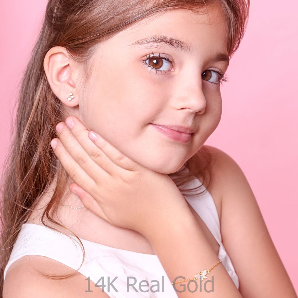 תכשיטים מזהב לילדות | צמיד לילדה מזהב צהוב 14 קראט - פרפר קסום