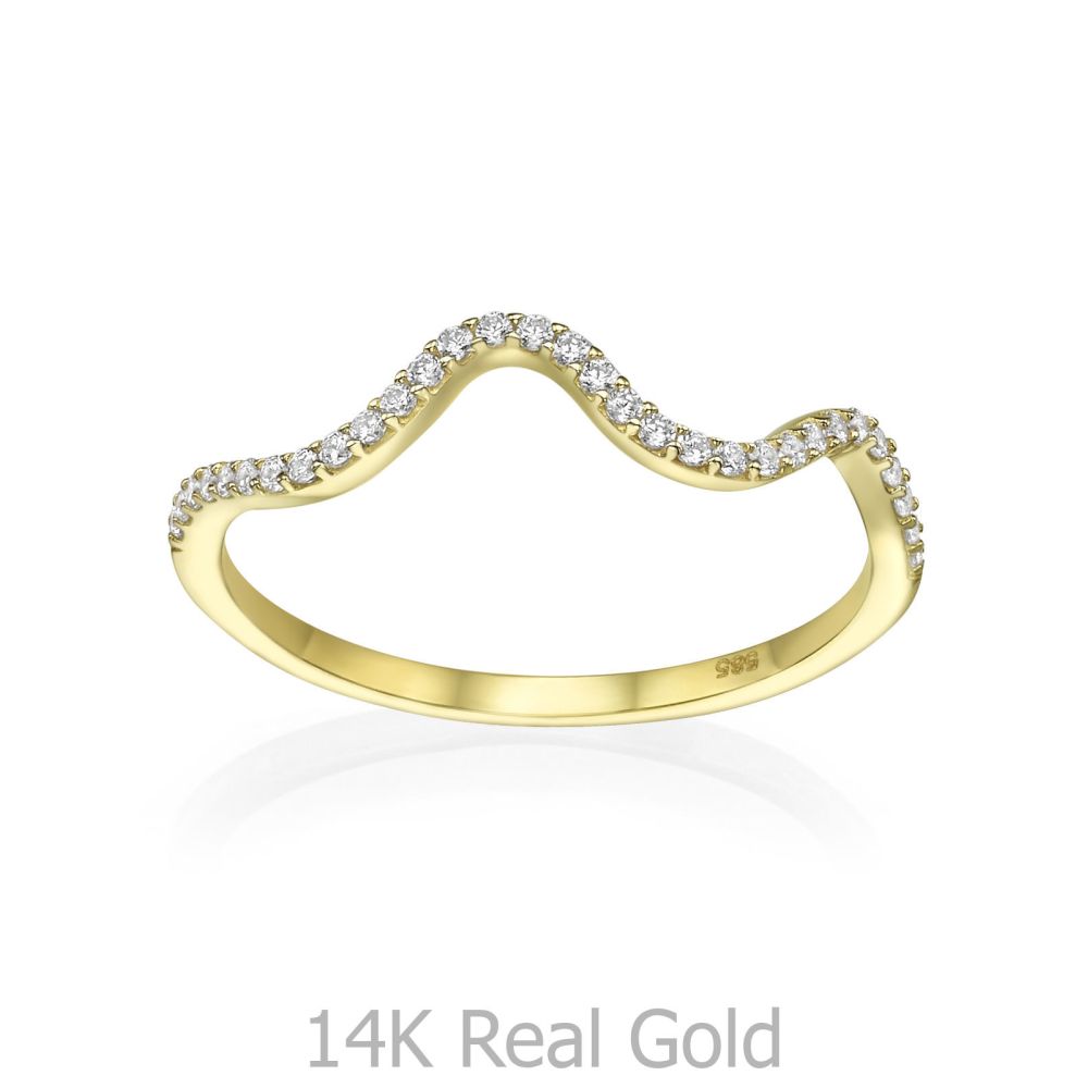 טבעות זהב | טבעת מזהב צהוב 14 קראט - גל מנצנץ