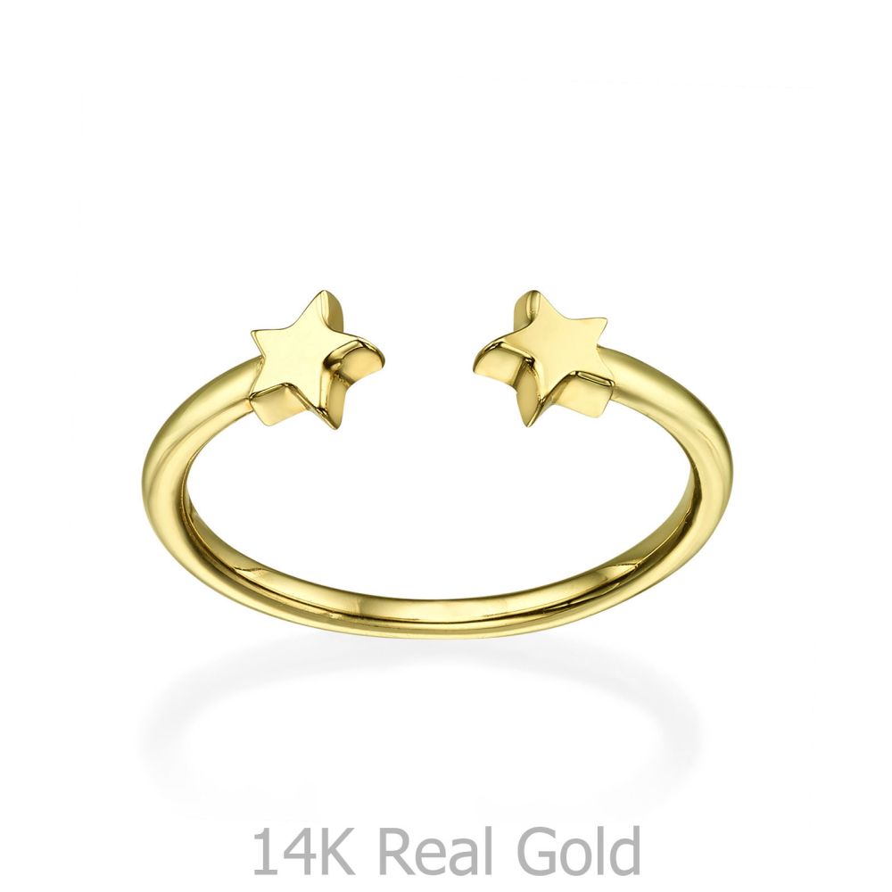 תכשיטי זהב לנשים | טבעת פתוחה מזהב צהוב 14 קראט - כוכבים