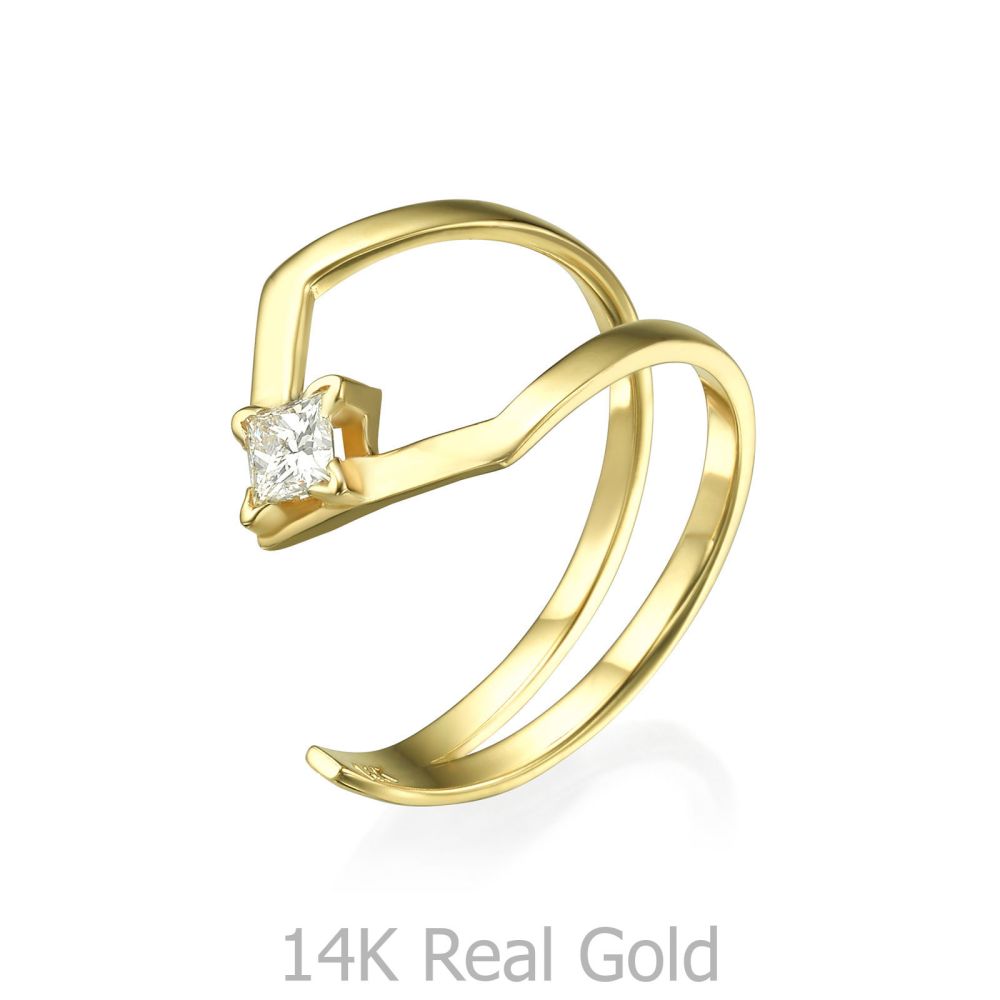 תכשיטי יהלומים | טבעת יהלום מזהב צהוב 14 קראט - האלי