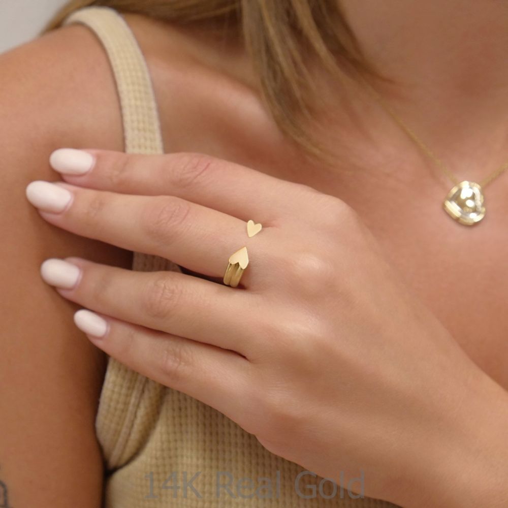 תכשיטי זהב לנשים | טבעת פתוחה מזהב צהוב 14 קראט - הלב שלי