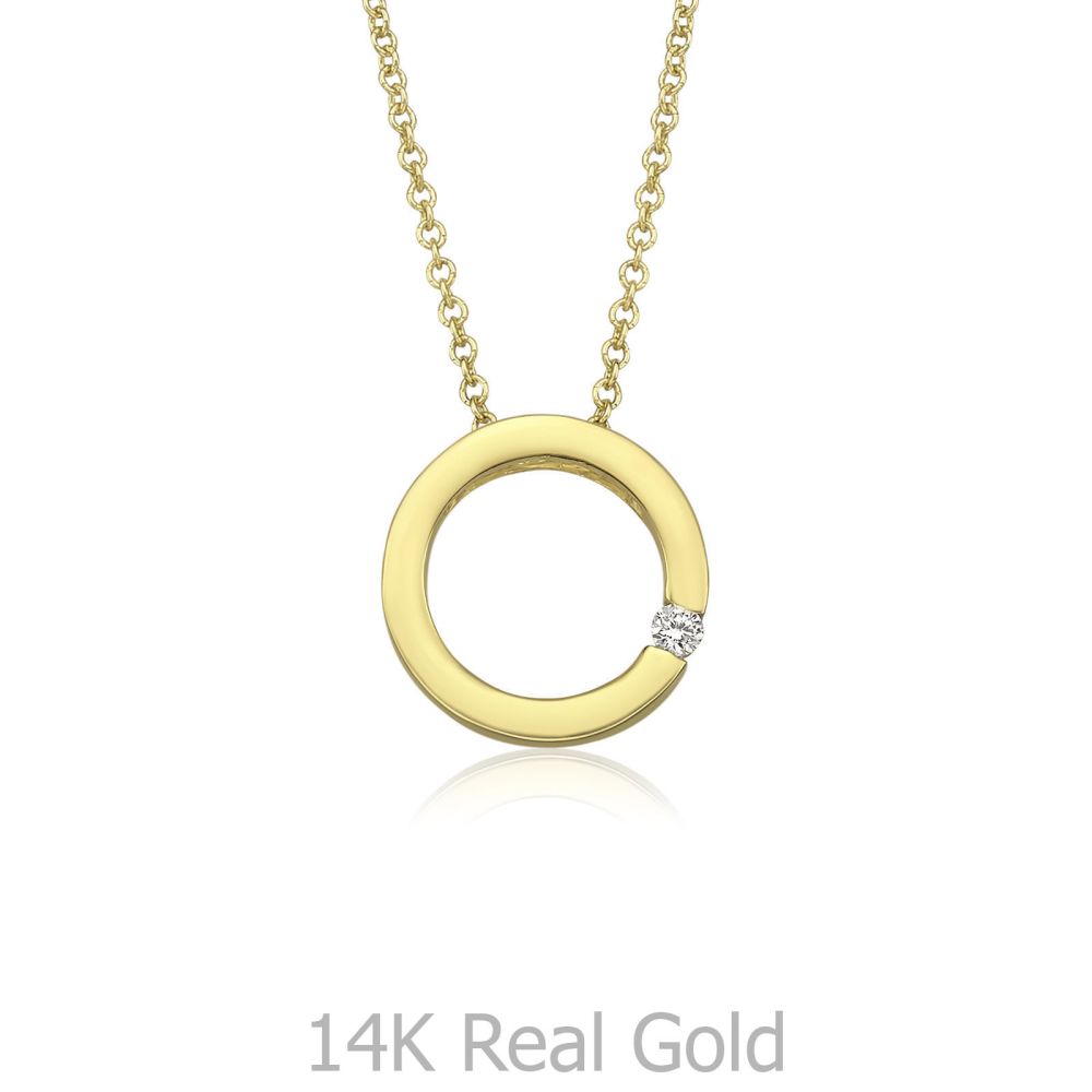 תכשיטי זהב לנשים | תליון ושרשרת יהלום מזהב צהוב 14 קראט - מעגל החיים יהלום