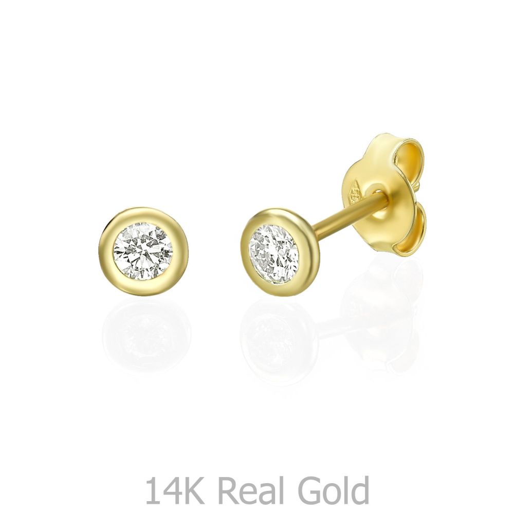 תכשיטי יהלומים | עגילי יהלום צמודים מזהב צהוב 14 קראט - קלואי M
