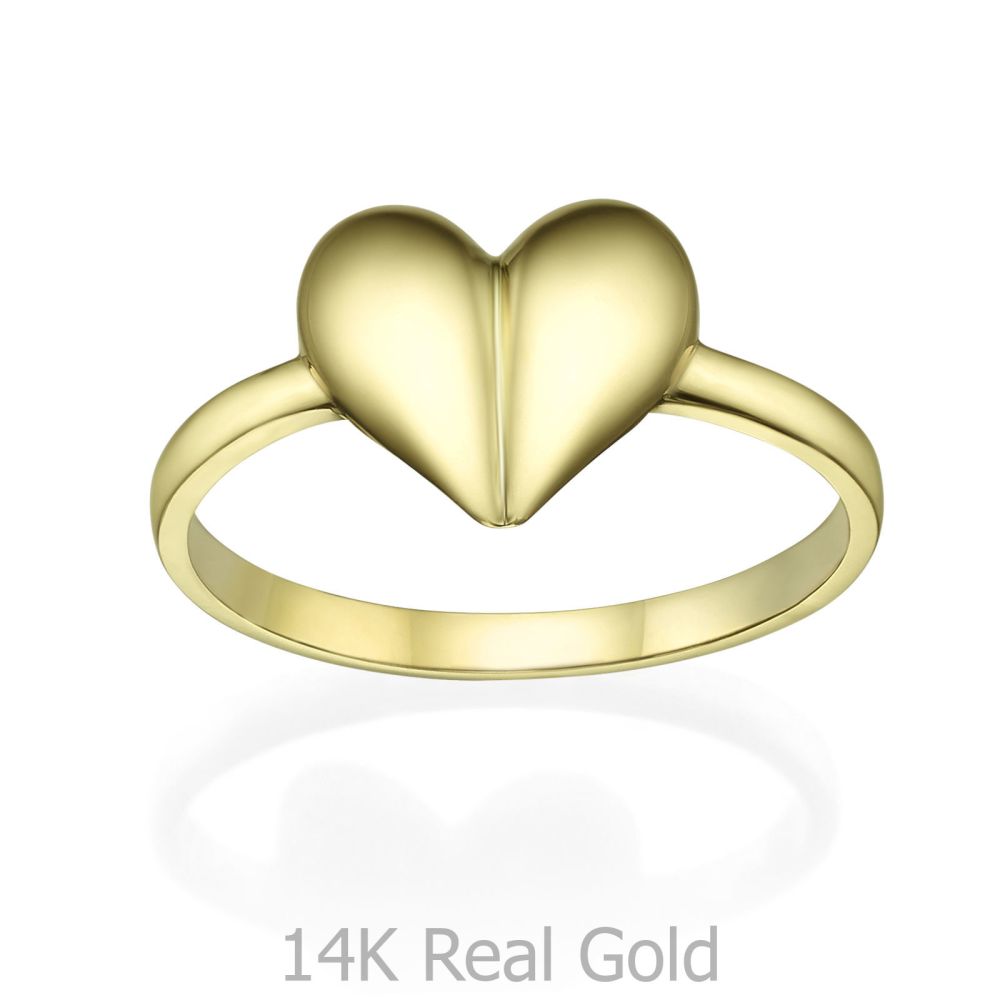 תכשיטי זהב לנשים | טבעת מזהב צהוב 14 קראט - לב עמוק