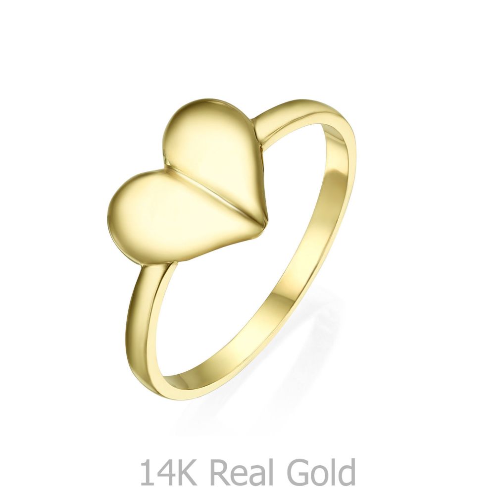 תכשיטי זהב לנשים | טבעת מזהב צהוב 14 קראט - לב עמוק