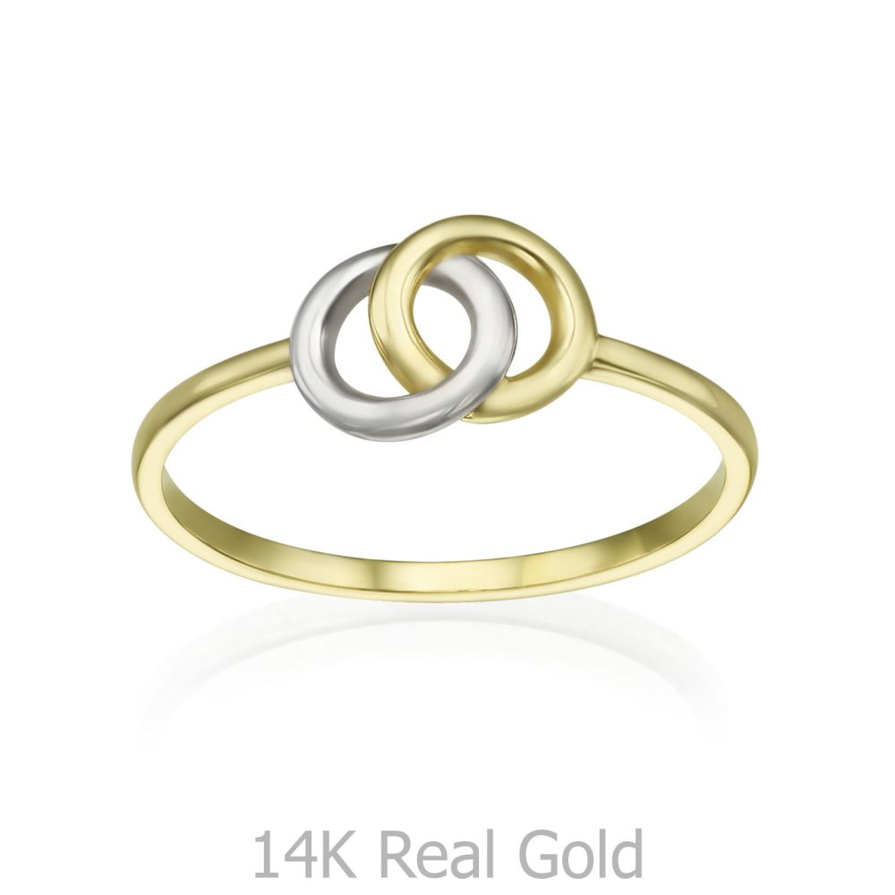 תכשיטי זהב לנשים | טבעת מזהב צהוב ולבן 14 קראט - עיגולי ג'ין