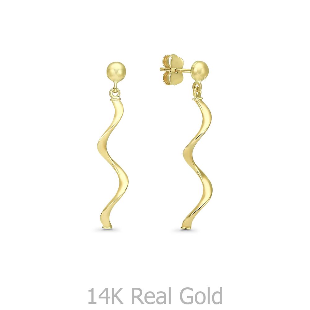 עגילי זהב | עגילים תלויים מזהב צהוב 14 קראט - טייגר לילי