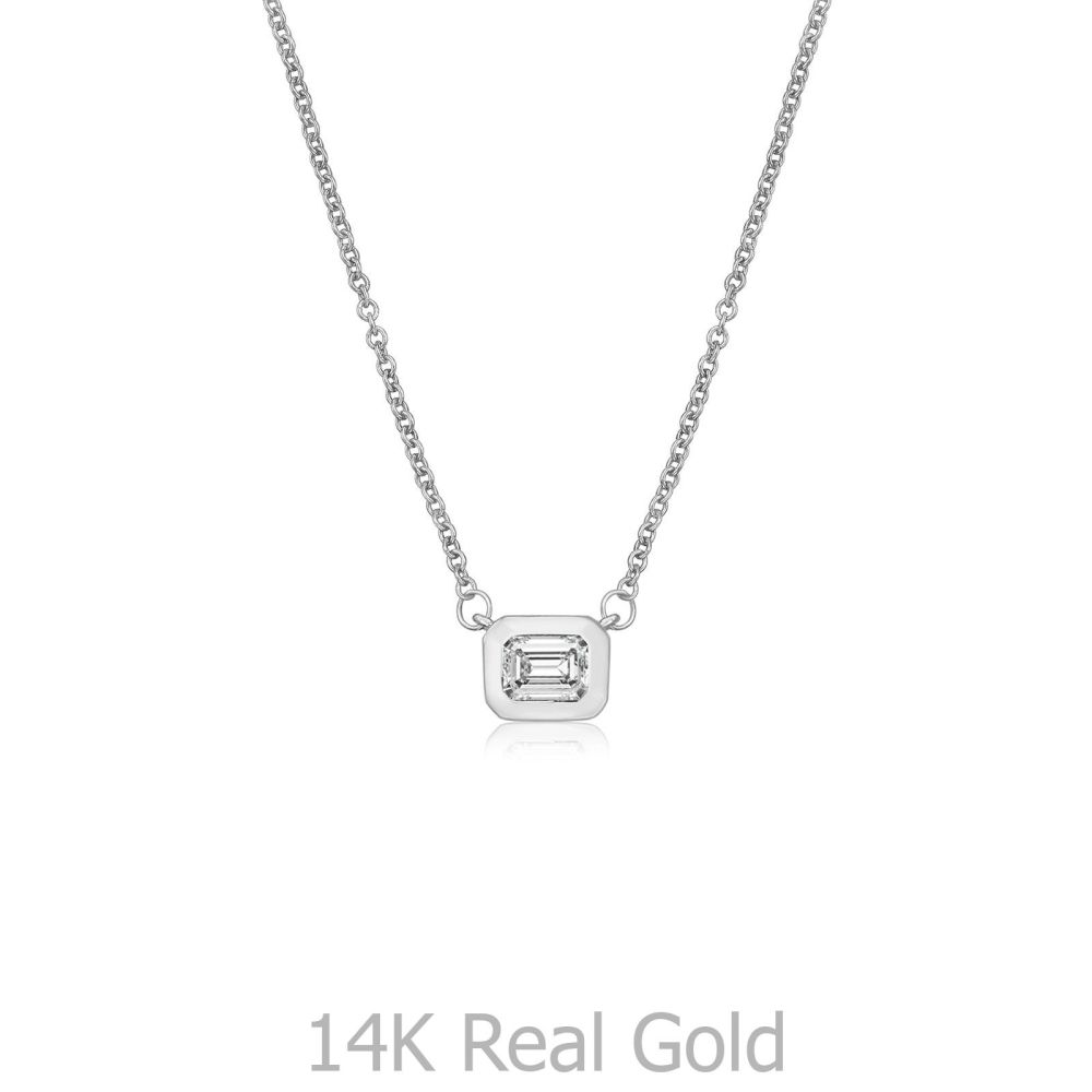 תכשיטי זהב לנשים | תליון ושרשרת יהלומים מזהב לבן 14 קראט - אוריון