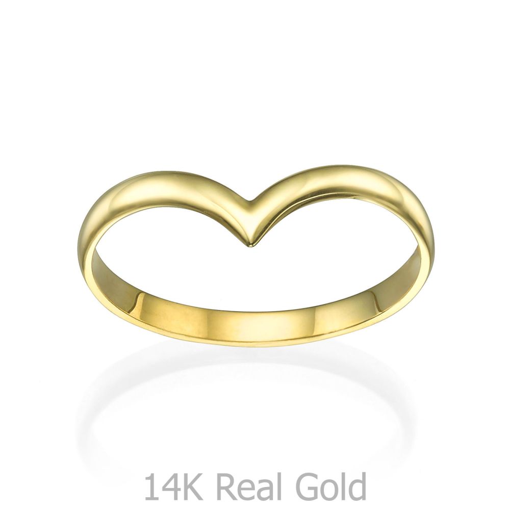 תכשיטי זהב לנשים | טבעת מזהב צהוב 14 קראט - וי עדין