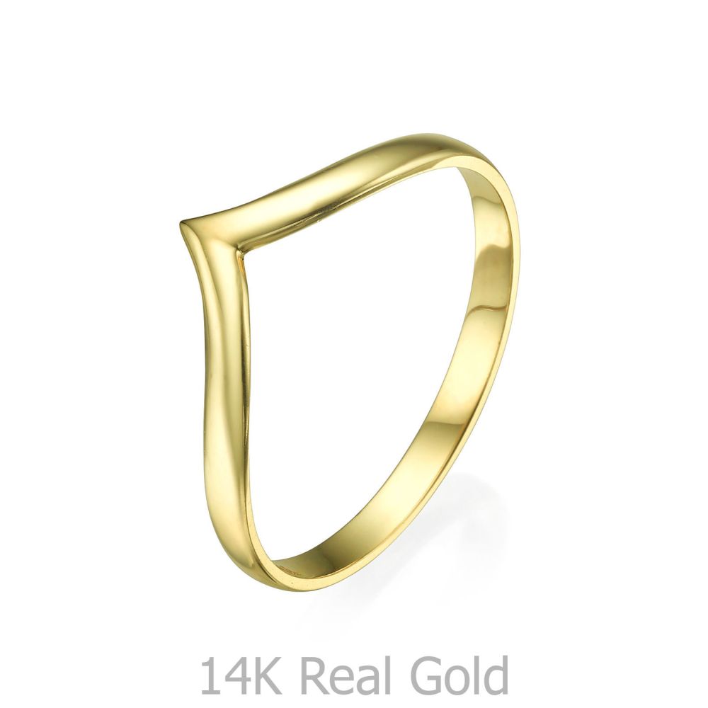 תכשיטי זהב לנשים | טבעת מזהב צהוב 14 קראט - וי עדין