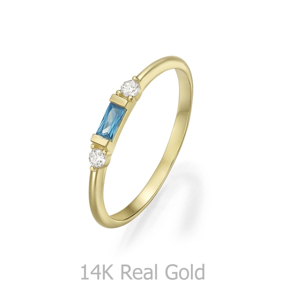 טבעות זהב | טבעת לנשים מזהב צהוב 14 קראט - פנלופי כחולה